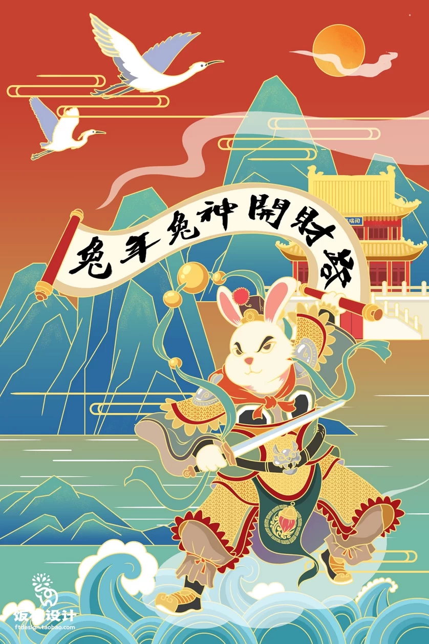 2023兔年新年春节节日节庆海报模板PSD分层设计素材【046】